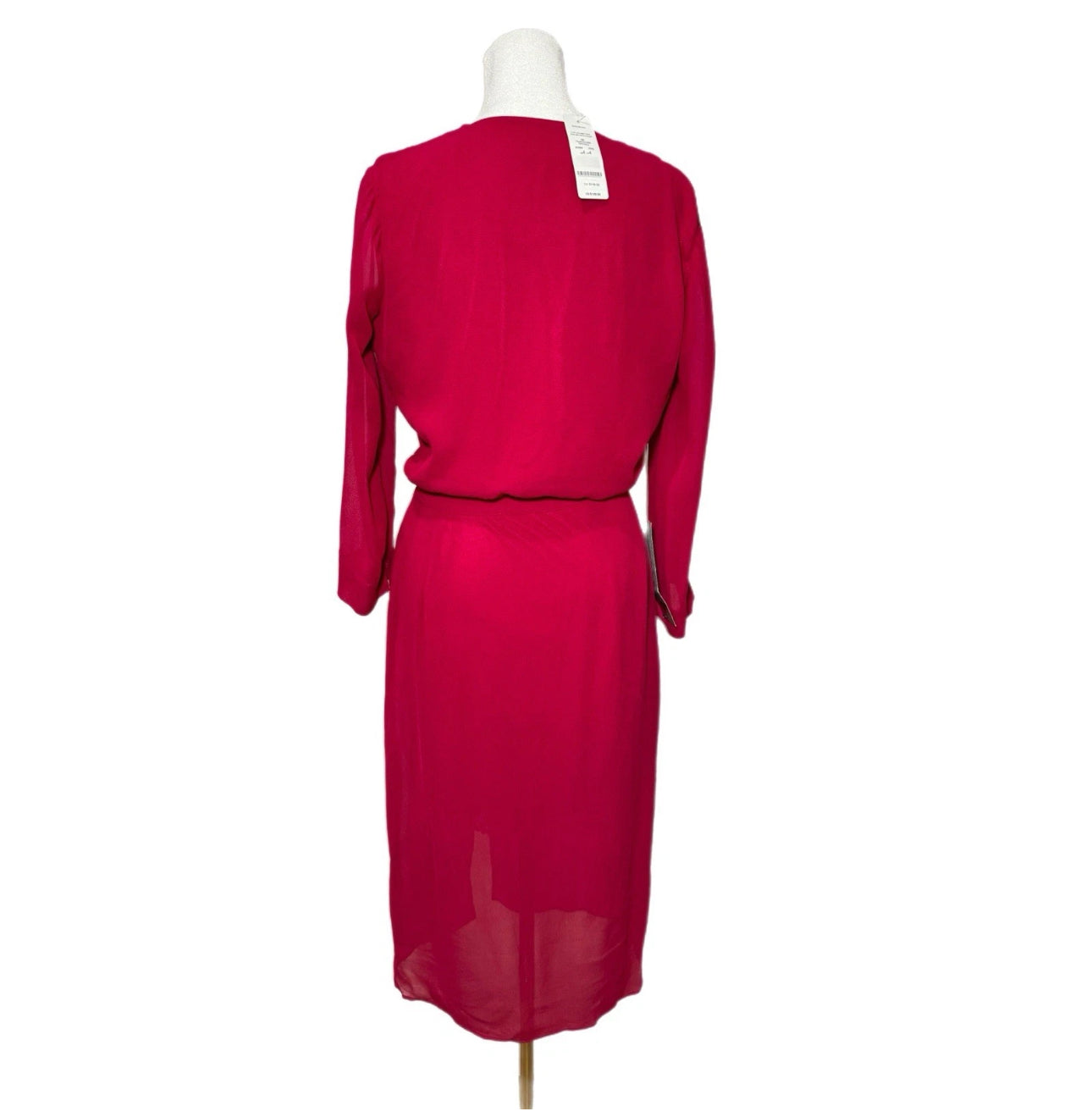 Bebe Womens Raspberry Pink Chiffon Faux Wrap Midi Dress 3/4 Sleeve NWT Sz 4