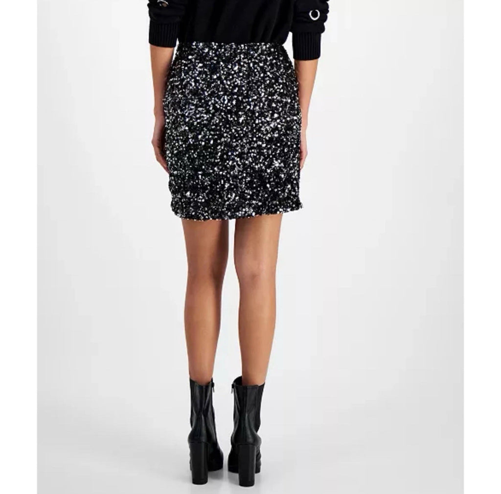 BAR III Women’s Sequined Black Mini Skirt Soft Lined Pull On Stretchy Sz XL