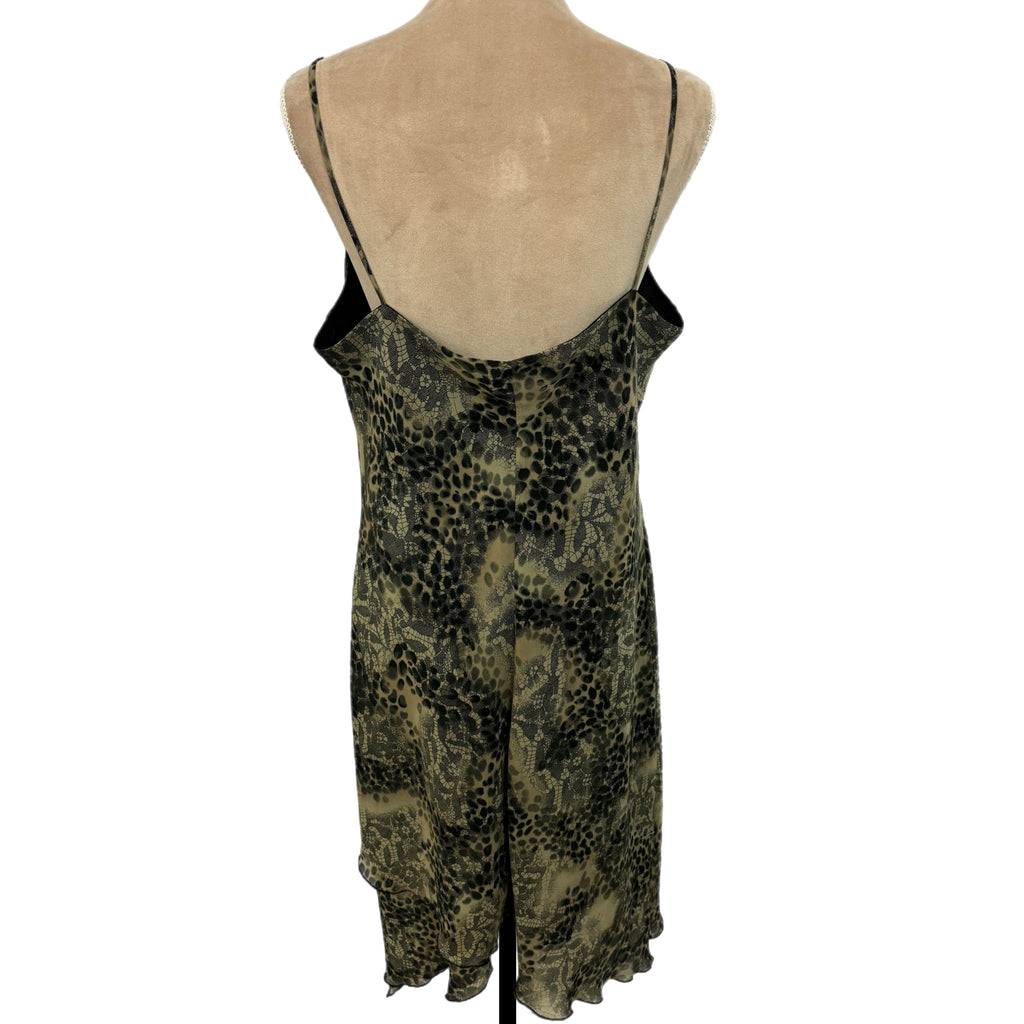New York & Co 90s Style Midi Dress Abstract Green Spaghetti Strap Chiffon Sz 18