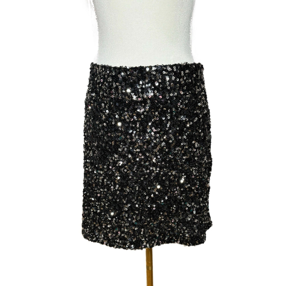 BAR III Women’s Sequined Black Mini Skirt Soft Lined Pull On Stretchy Sz XL