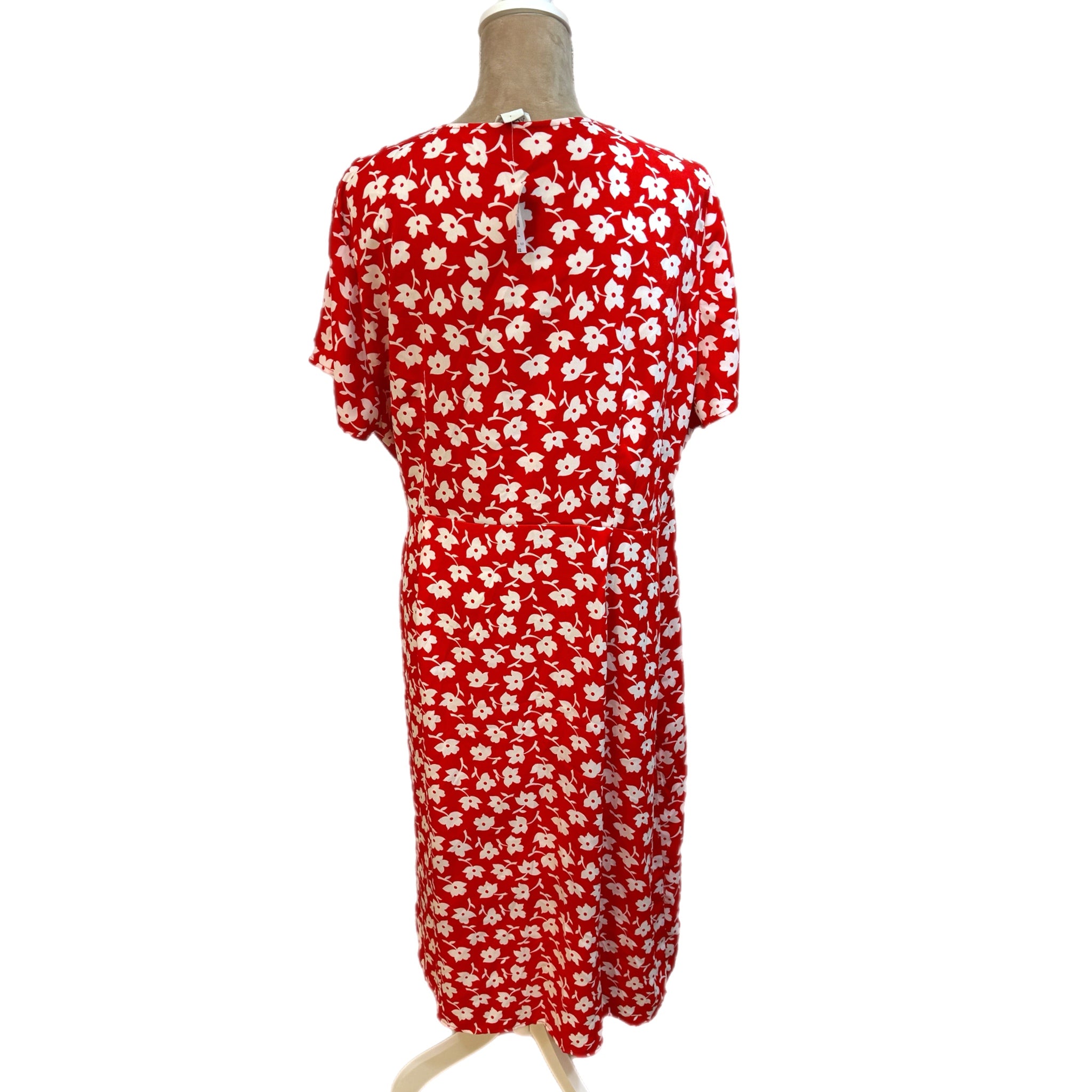 NWT J.Crew Drapey Twill Midi Wrap Dress Red Floral Size 20 Women’s Short Sleeve