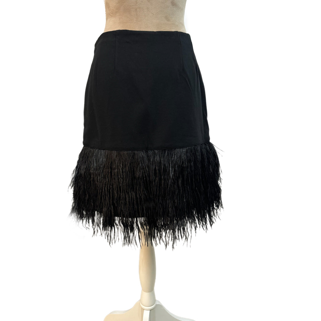 Ann Taylor Skirt Genuine Ostrich Feather Mini Black Ponte Women Sz 4 MSRP $298