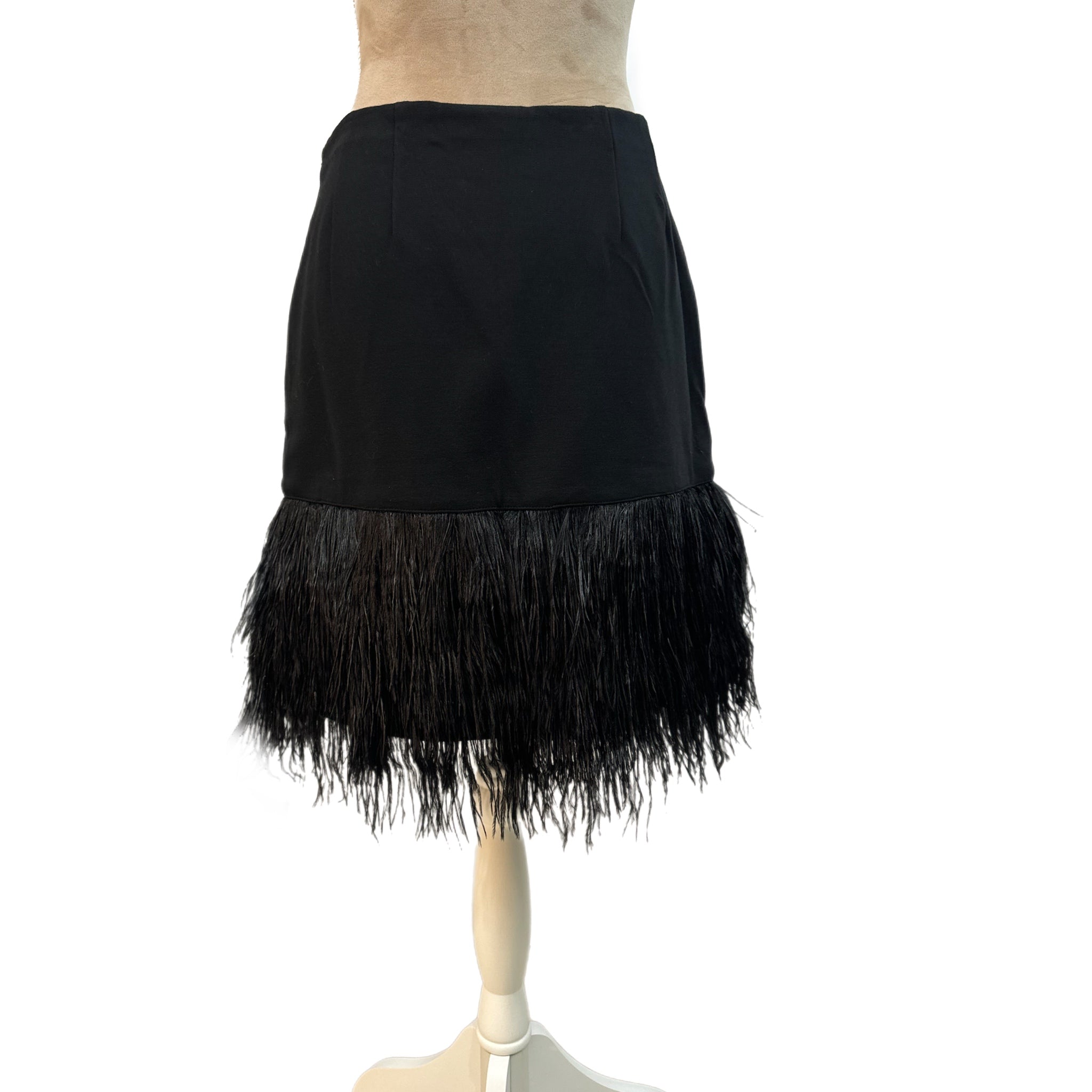 Ann Taylor Skirt Genuine Ostrich Feather Mini Black Ponte Women Sz 4 MSRP $298