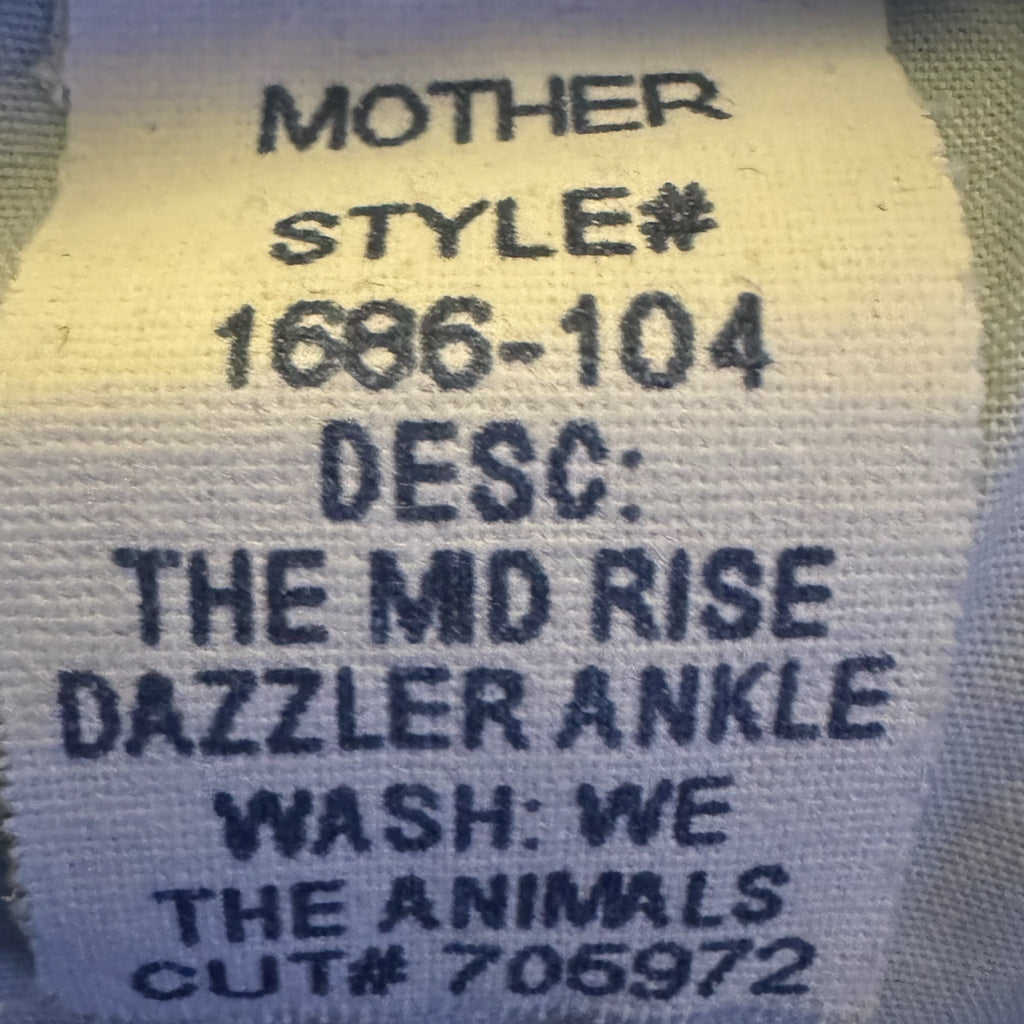 MOTHER Jeans Sz 32 Mid Rise Straight Ankle Denim We The Animals Wash 90s Dazzler