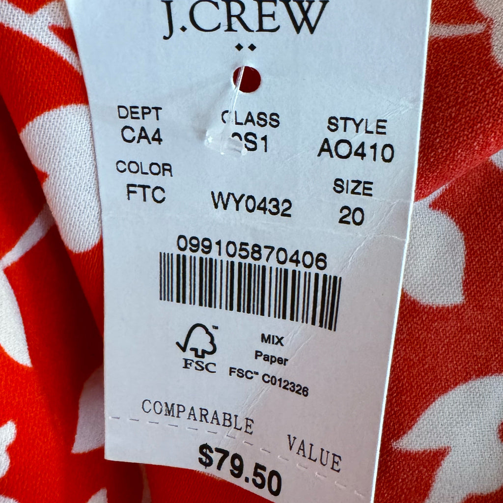 NWT J.Crew Drapey Twill Midi Wrap Dress Red Floral Size 20 Women’s Short Sleeve
