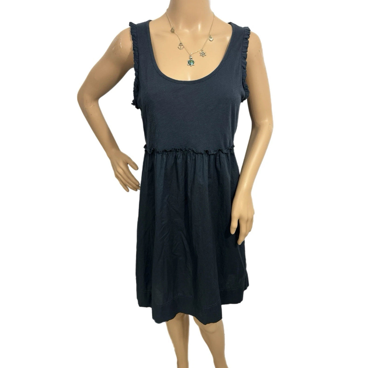 J. Crew Women's Sleeveless Cotton Dress Navy Summer Coastal Chic Knee Hem Sz M