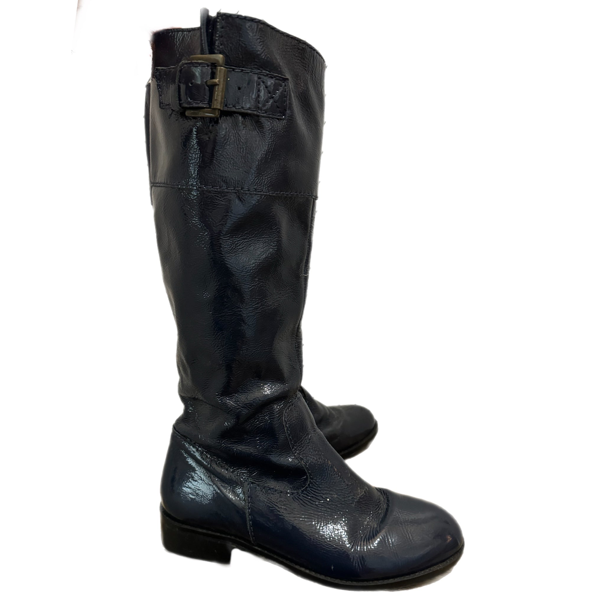 BODEN Genuine Leather Knee High Boots In Classic Navy US Sz 6.5 Made in Brazil