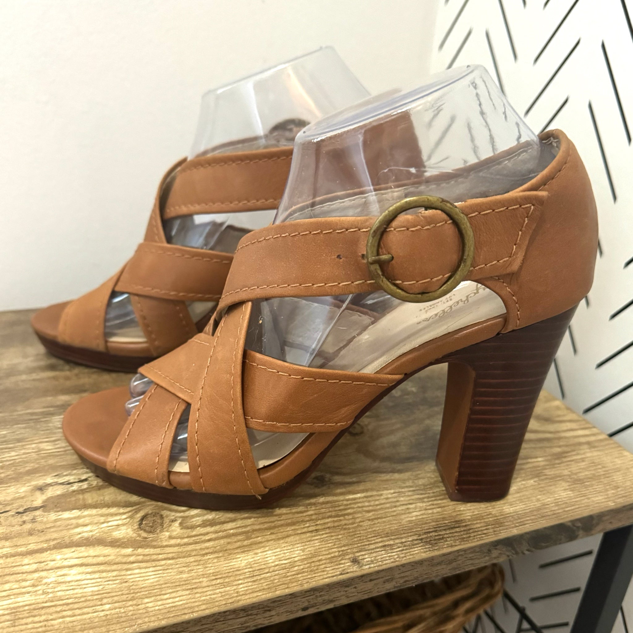 Seychelles Route Heels Brown Leather Sandals From Anthropologie  Sz 7.5