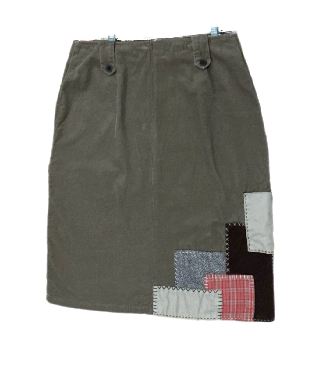 Christopher & Banks Vtg 90s Corduroy Midi Skirt Embroidered Autumn Patch Sz 12