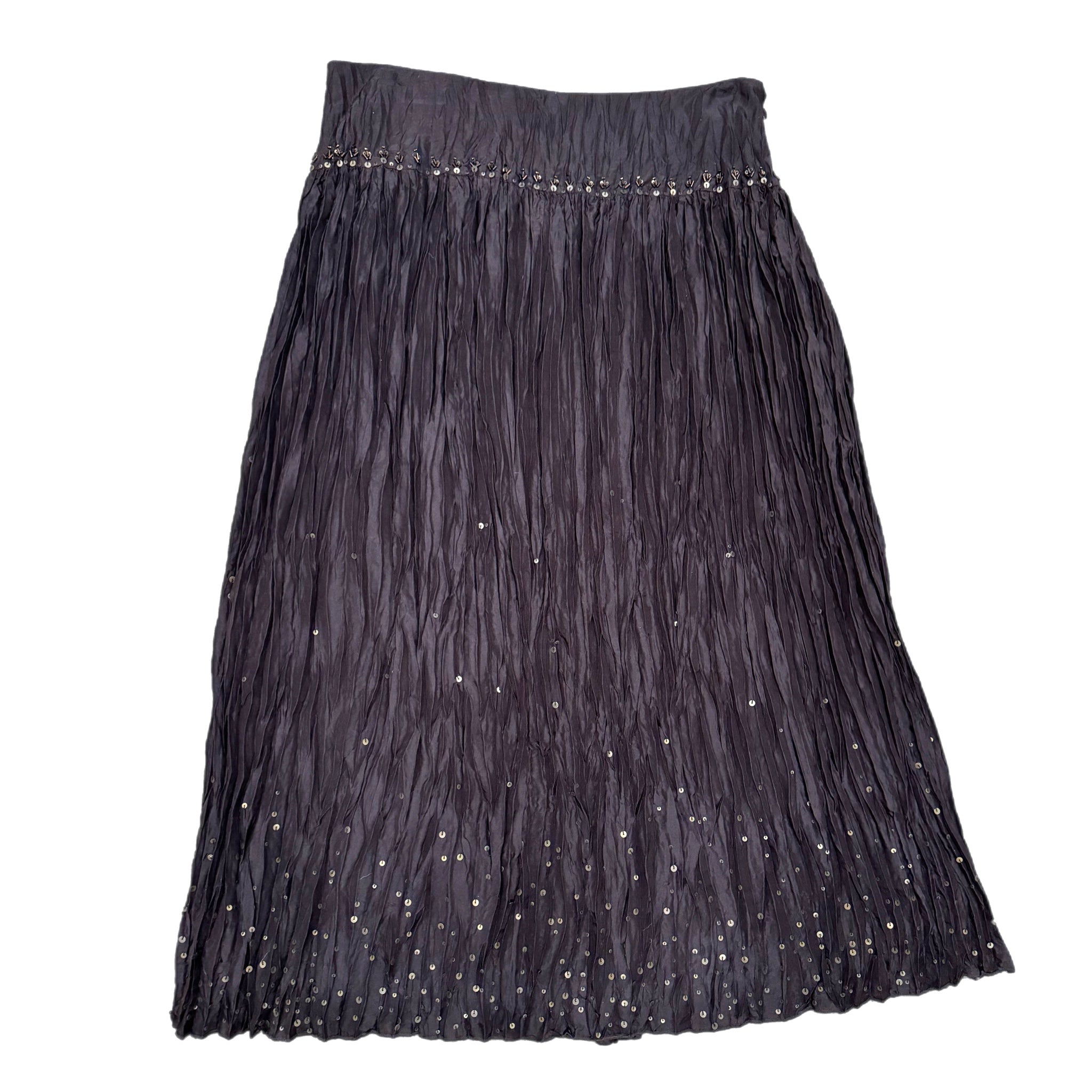 TALBOTS Petites Pure Silk Skirt Dark Evening Brown Crinkle Sequin Whimsy Sz 10