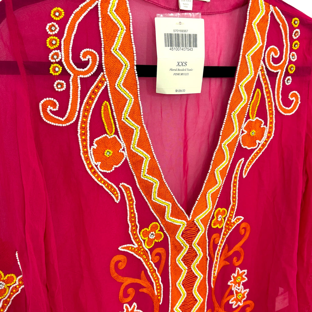 Boston Proper Resort Embroidered Sheer Tunic Top Womens Sz XXS MSRP $129 NWT