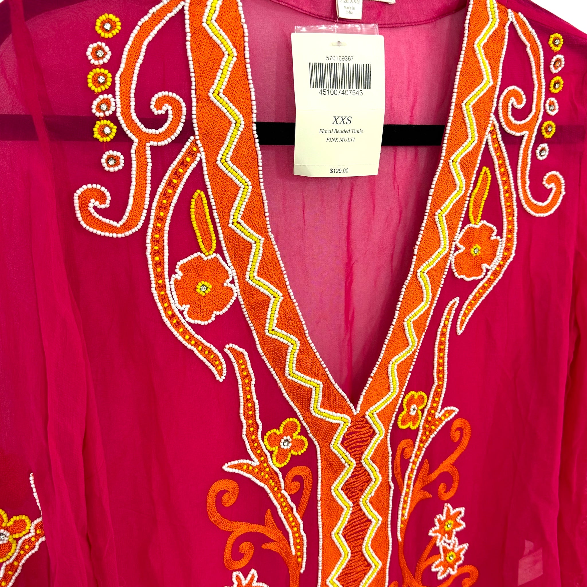 Boston Proper Resort Embroidered Sheer Tunic Top Womens Sz XXS MSRP $129 NWT