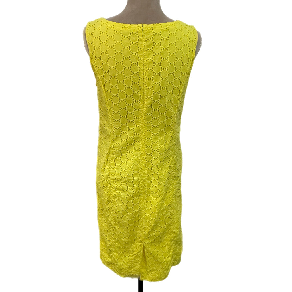 TALBOTS 100% Cotton Lemon Yellow Dress Preppy Lady Sheath Eyelet Knee Hem Sz 10
