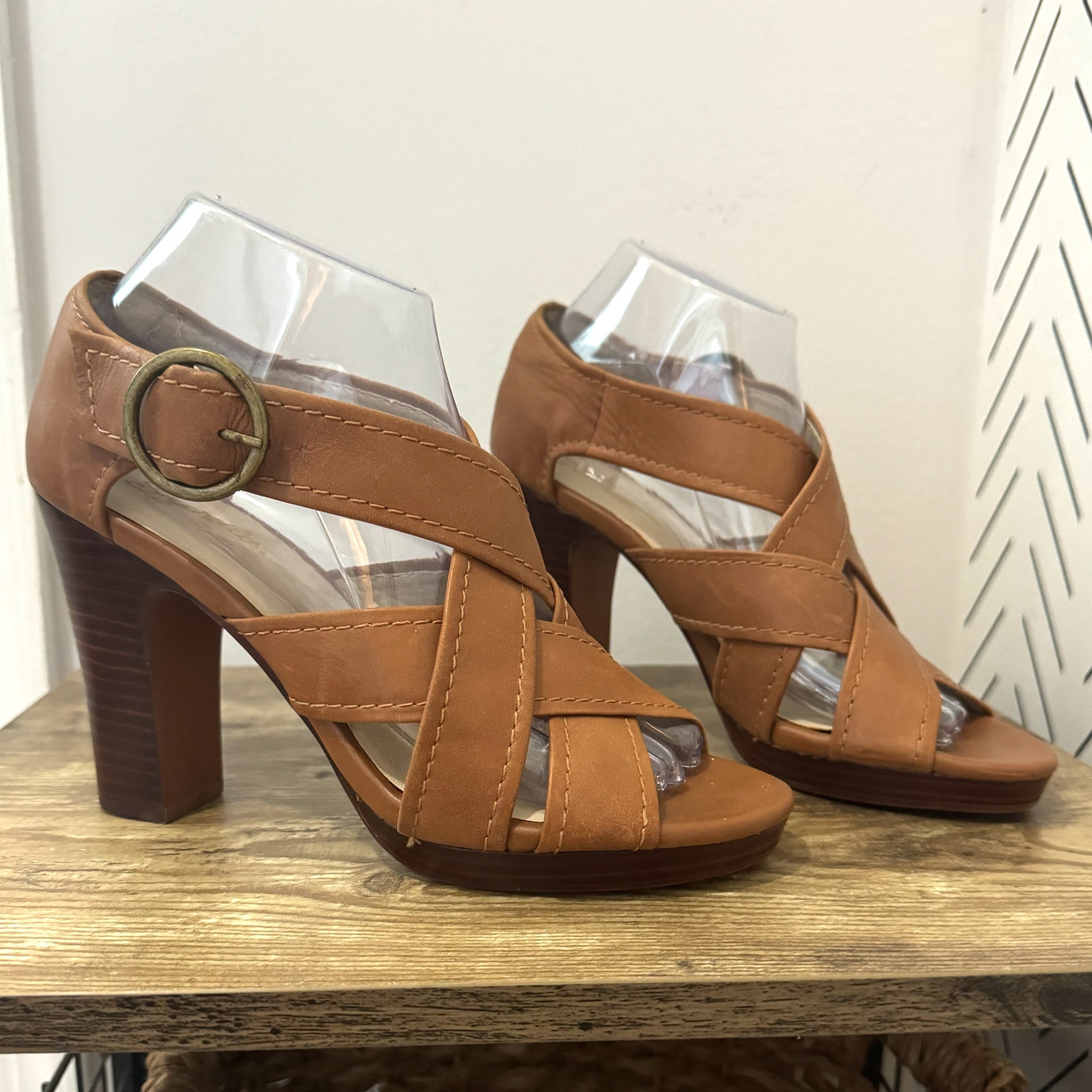 Seychelles Route Heels Brown Leather Sandals From Anthropologie  Sz 7.5