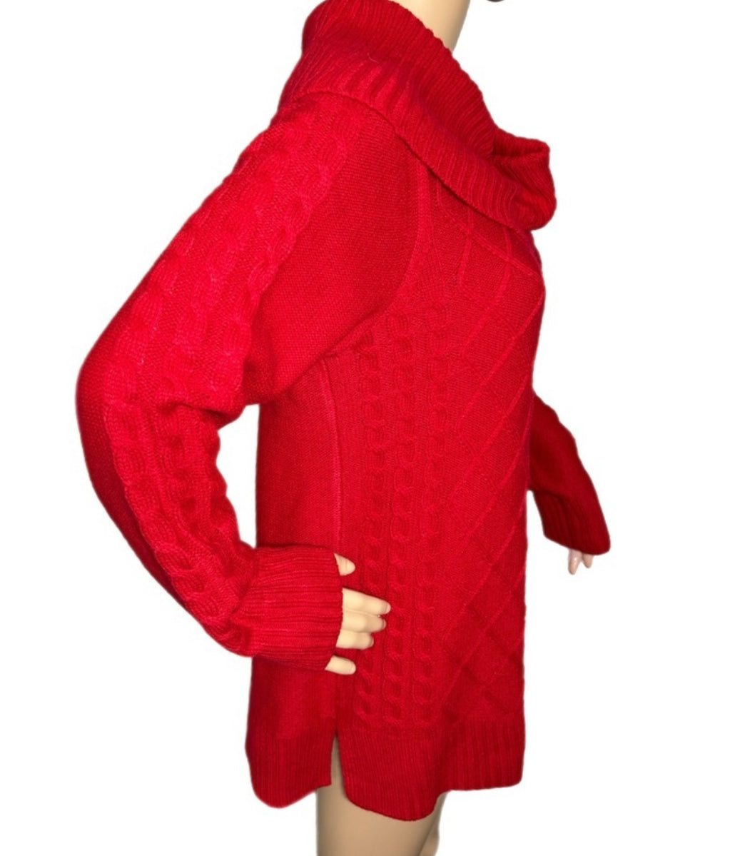 Calvin Klein Women's Cable Knit Red Sweater Diamond Pattern Cowl Neck Size M
