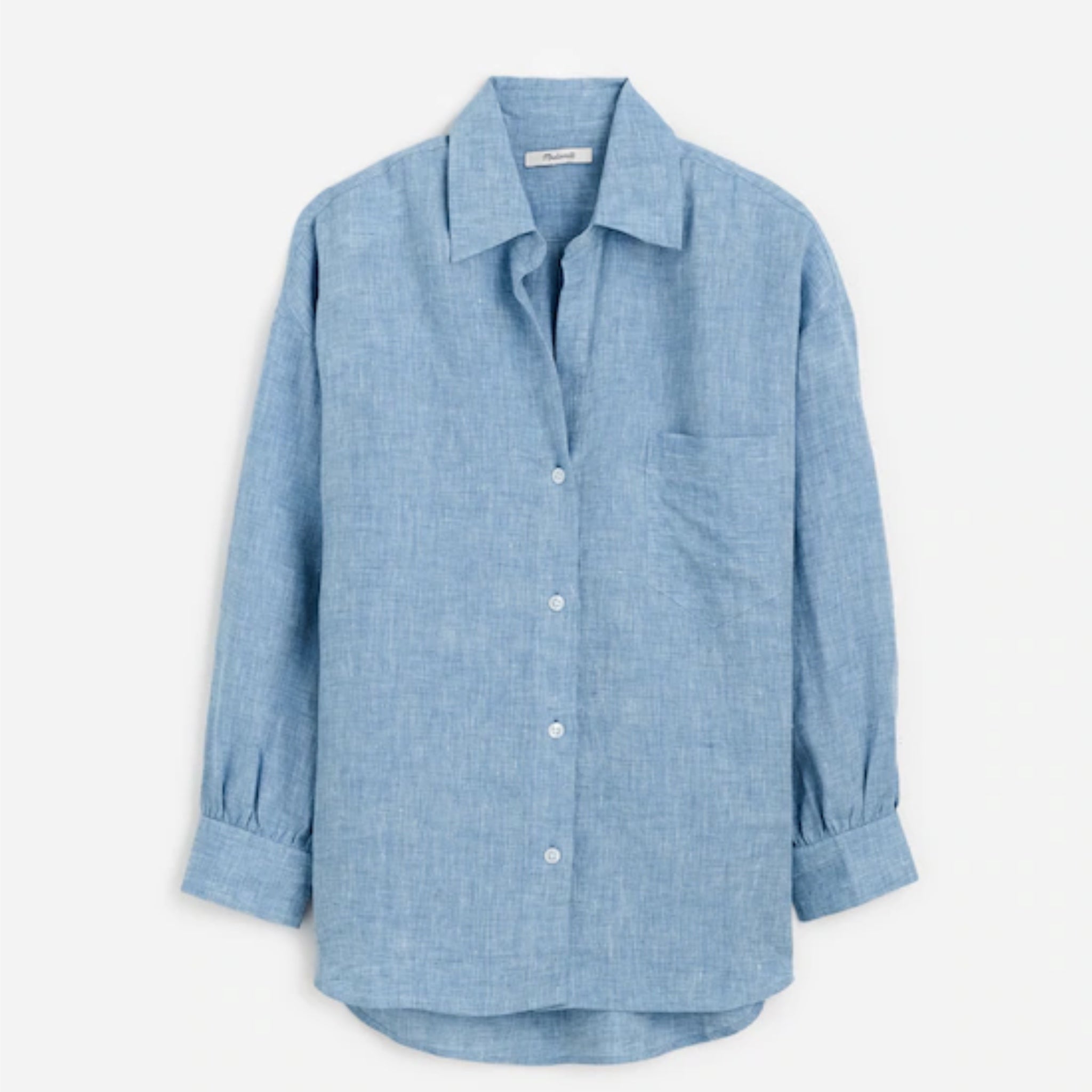 MADEWELL Shirred Button Up Linen Shirt Women’s Sz Small Sunfaded Blue Top NWT