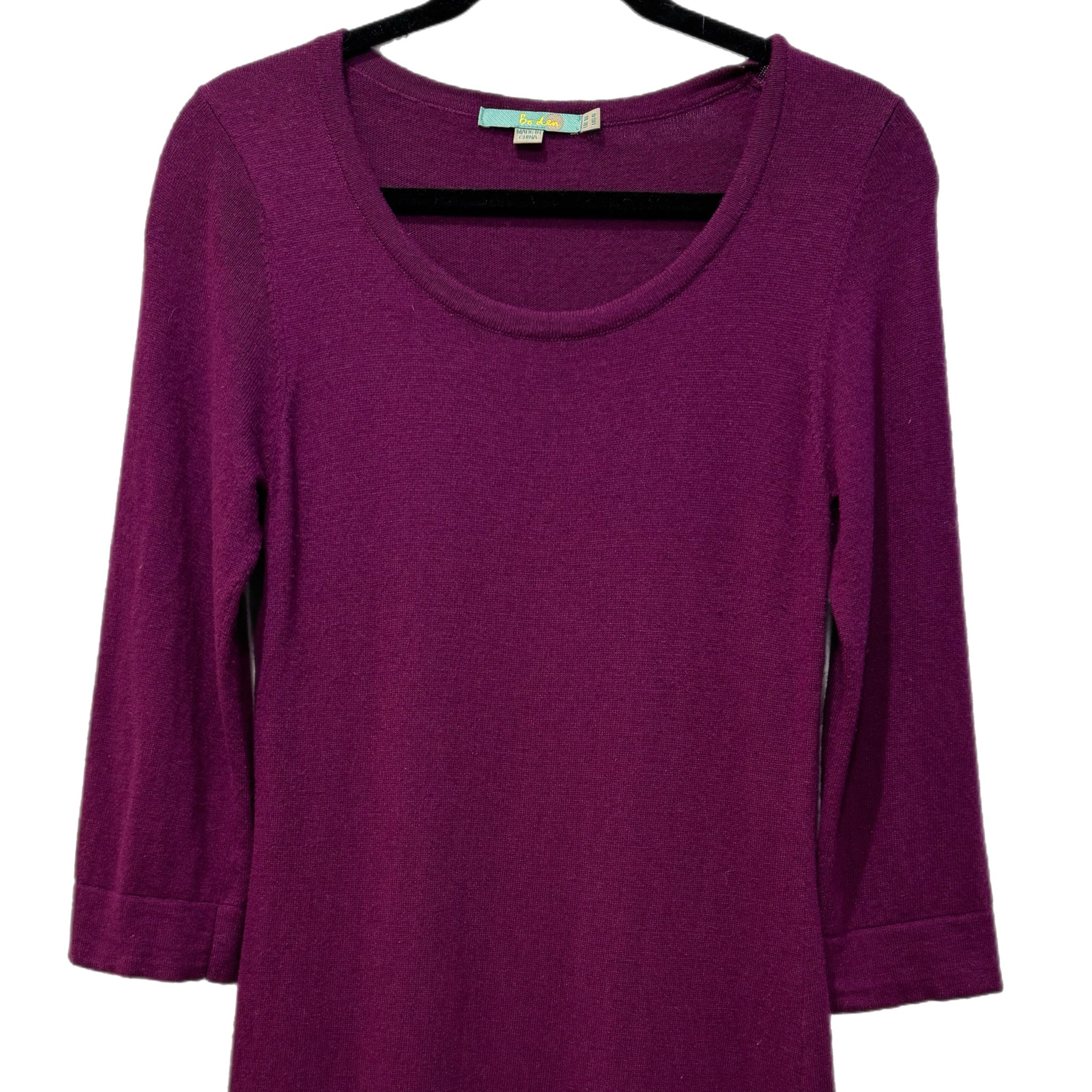 BODEN Purple Sweater Dress Womens Cashmere Angora Blend Scallop Mod Retro Sz 6