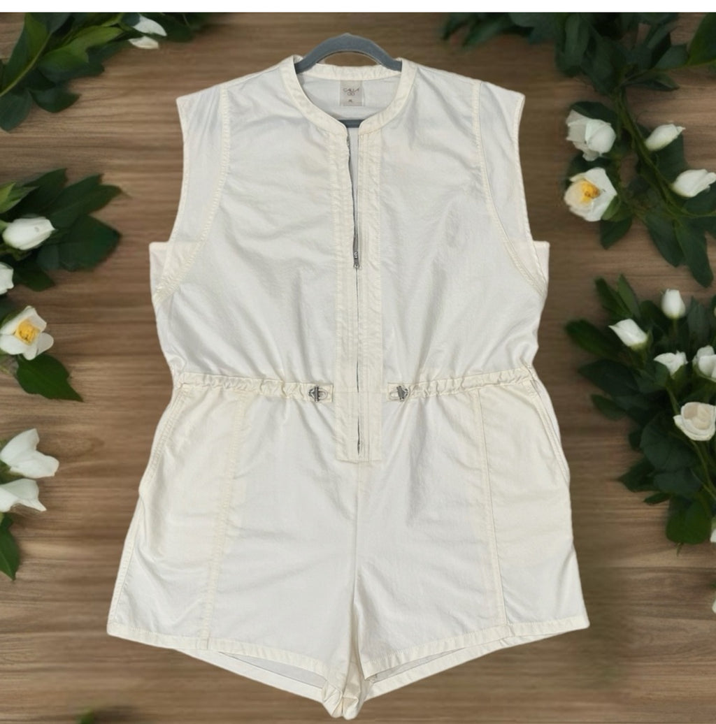 CALIA Soft Utility Romper Unbleached White Zip Womens Beachy Short Sleeve Sz XL