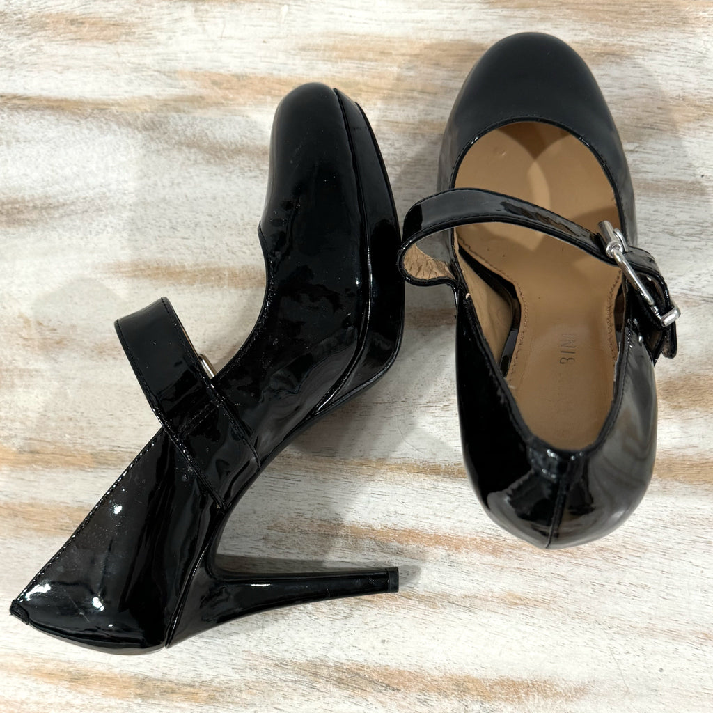 Gianni Bini Genuine Patent Leather Mary Jane Heels Sz 6 Buckle Black Pinup Shoe