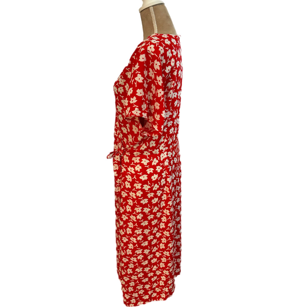 NWT J.Crew Drapey Twill Midi Wrap Dress Red Floral Size 20 Women’s Short Sleeve