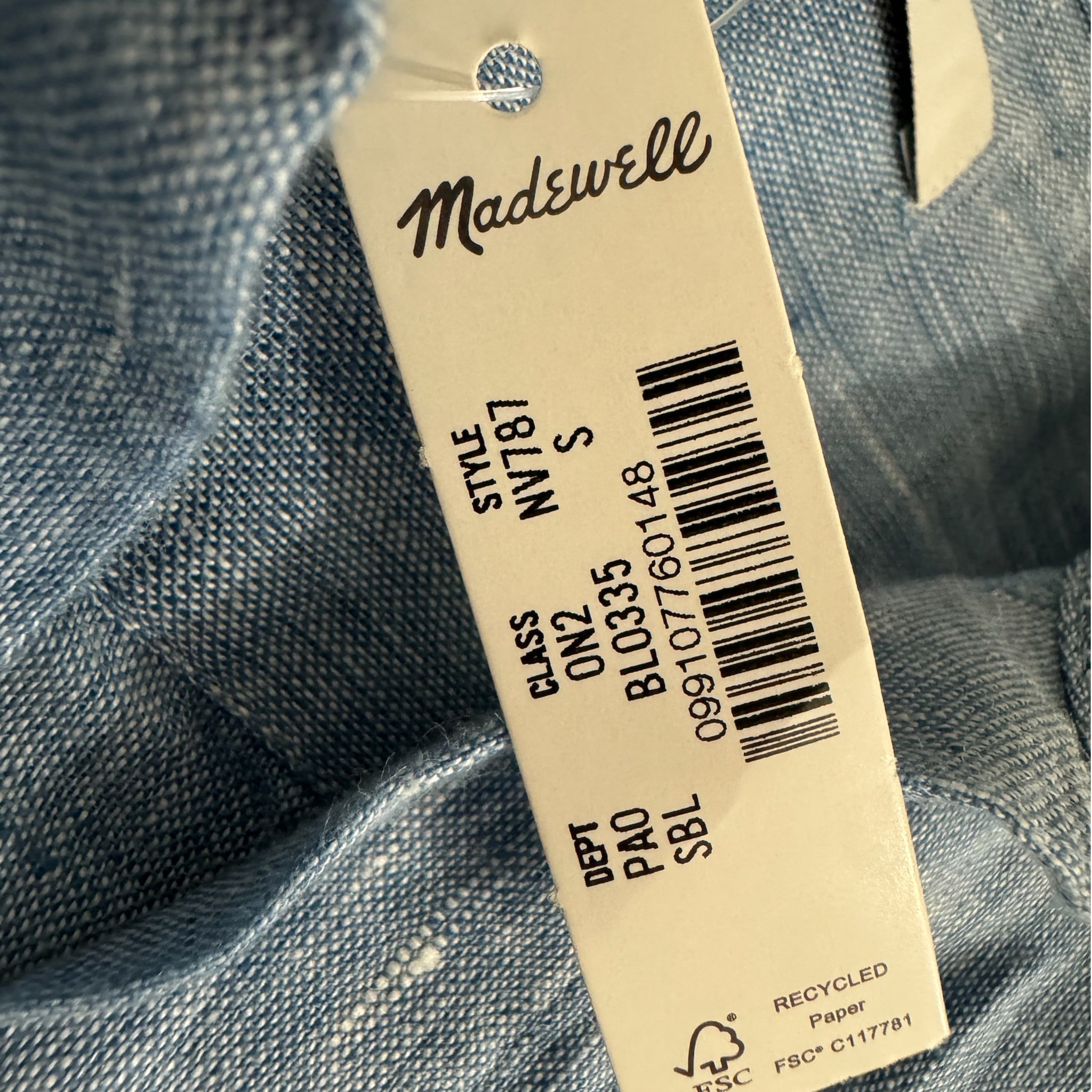 MADEWELL Shirred Button Up Linen Shirt Women’s Sz Small Sunfaded Blue Top NWT