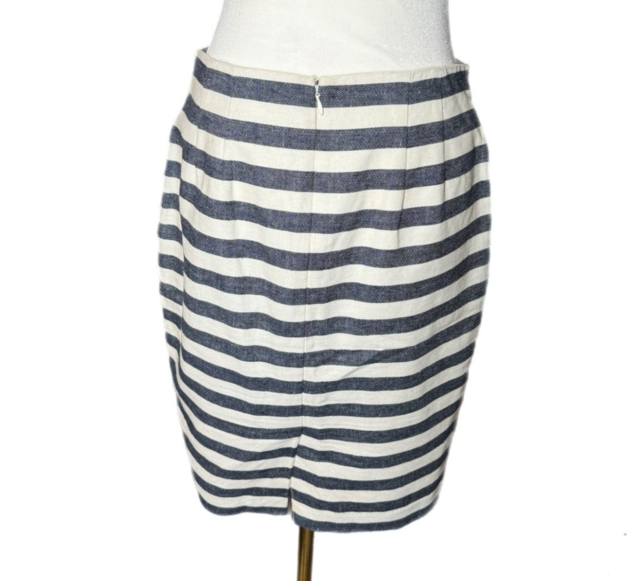 ANN TAYLOR Coastal Linen Blend Striped Pencil Skirt High Rise Navy White Size 4