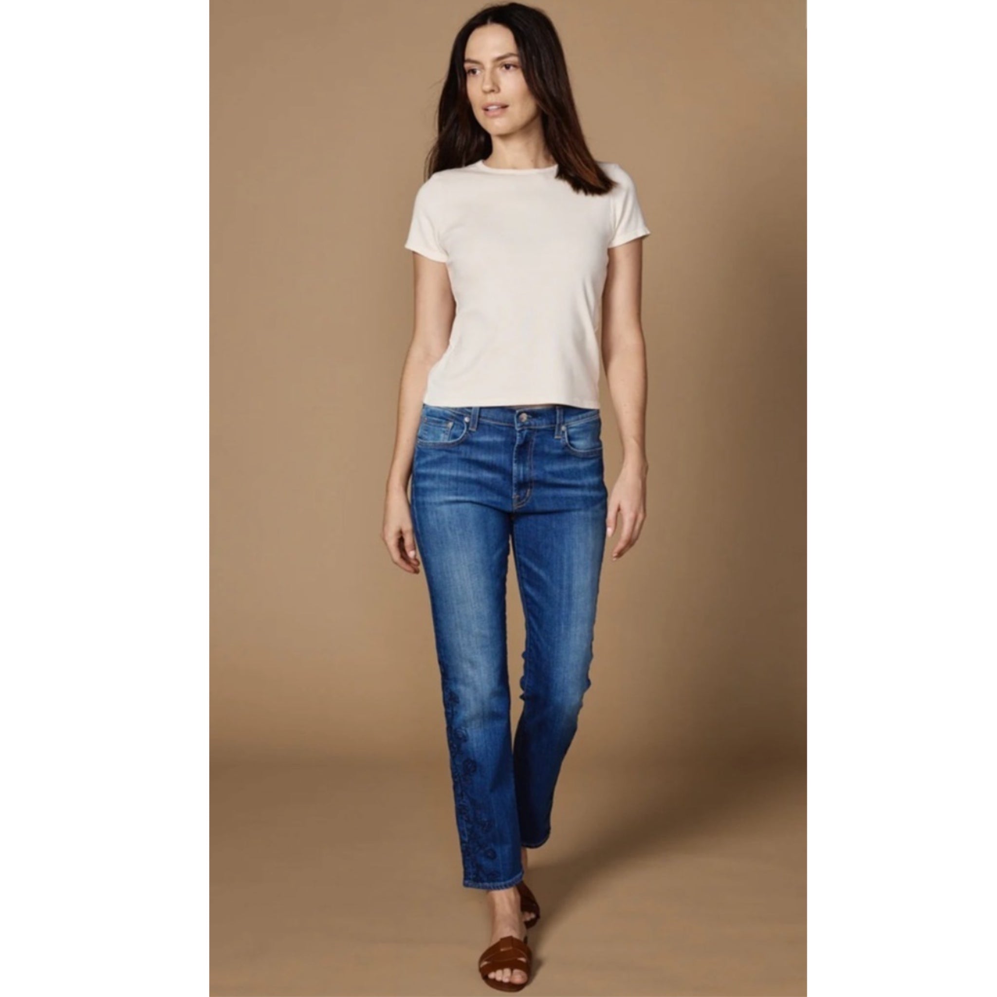 Edwin Demi Slim Straight Jean Womens Sz 28 Mid Rise Tempest Dark Denim MSRP $185