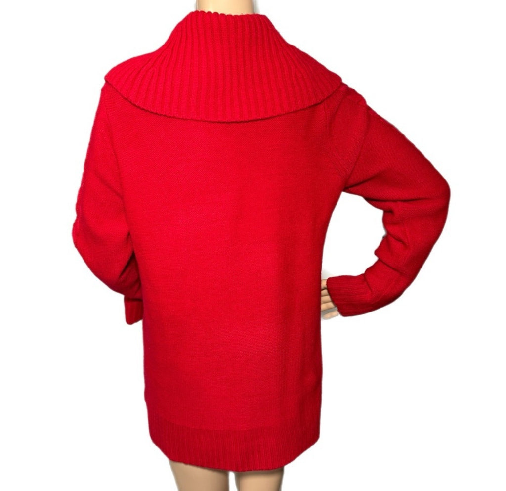 Calvin Klein Women's Cable Knit Red Sweater Diamond Pattern Cowl Neck Size M