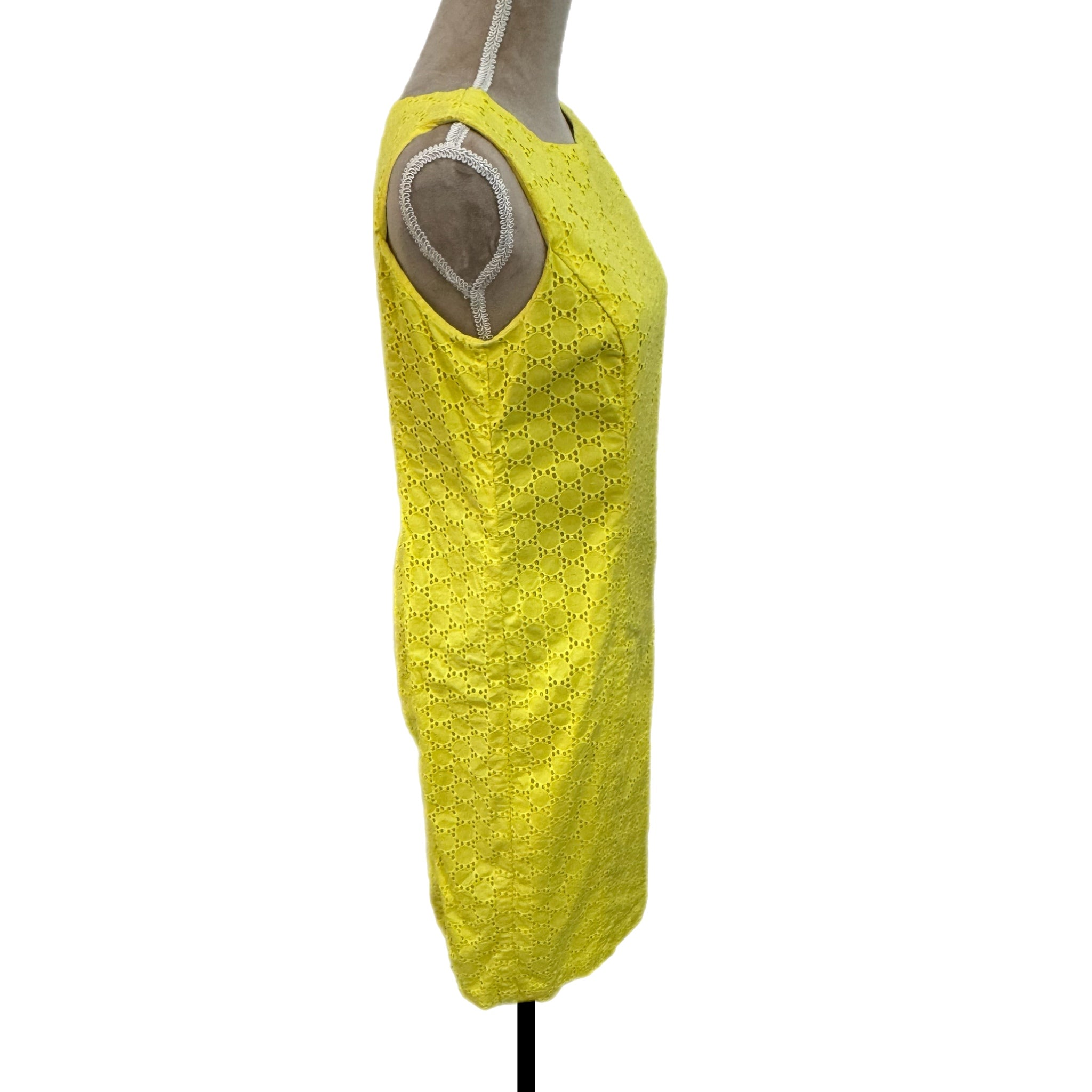 TALBOTS 100% Cotton Lemon Yellow Dress Preppy Lady Sheath Eyelet Knee Hem Sz 10