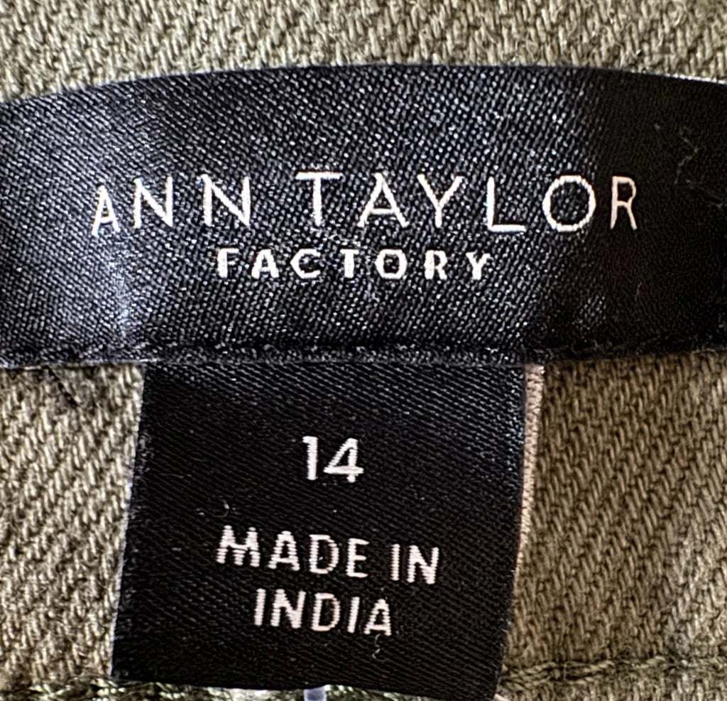 Ann Taylor High Rise Slim Wide Leg Crop Pants Olive Trousers NWT Sz 14