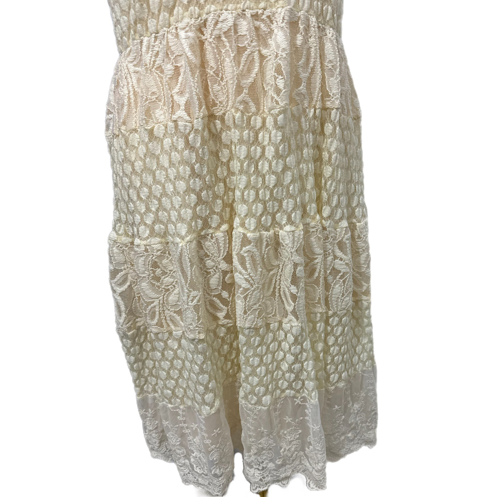 A'reve Anthropologie Boho Dress Women’s Cream Lace Sleeveless Vintage Style Sz M