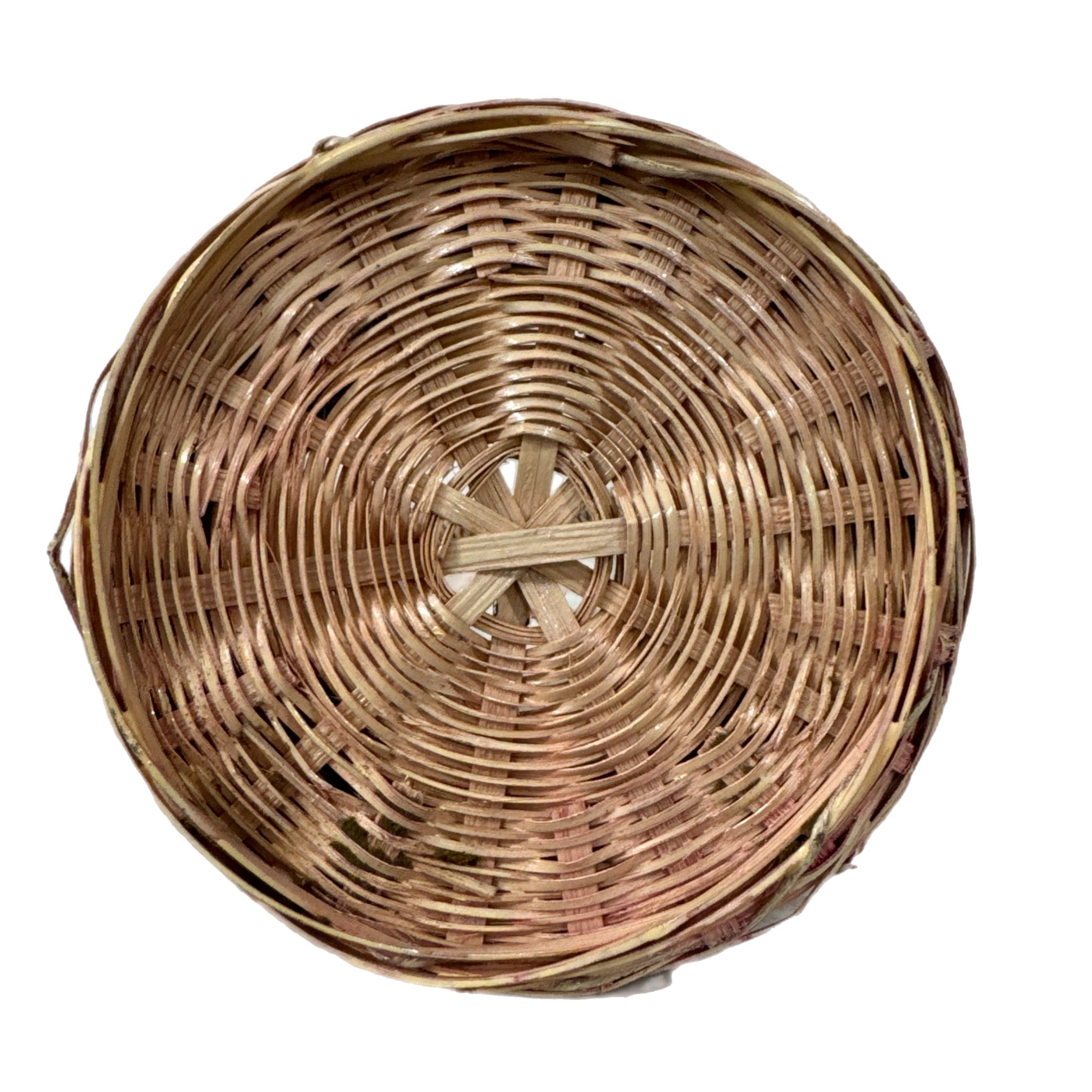 Vintage Basket Cottage House Tall Arched Handle Wicker Woven Twist Design 13x6”