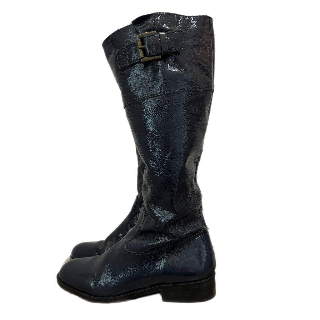 BODEN Genuine Leather Knee High Boots In Classic Navy US Sz 6.5 Made in Brazil