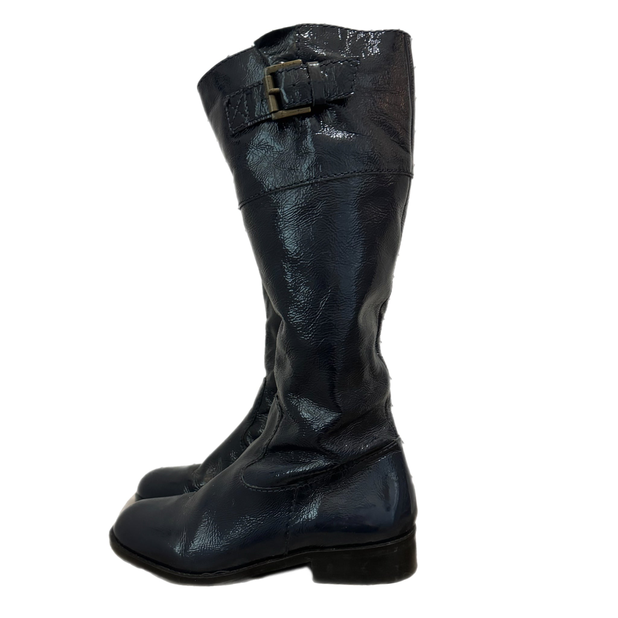 BODEN Genuine Leather Knee High Boots In Classic Navy US Sz 6.5 Made in Brazil