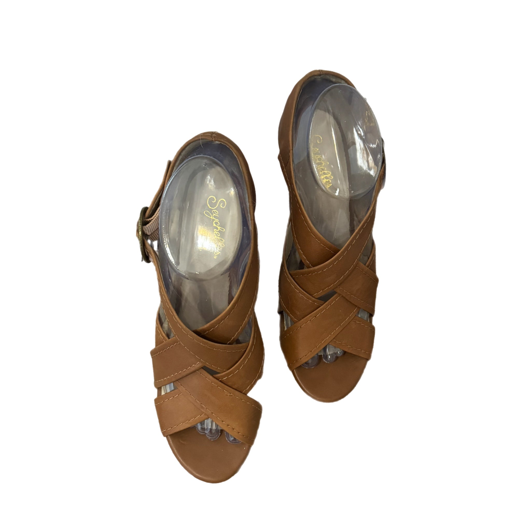 Seychelles Route Heels Brown Leather Sandals From Anthropologie  Sz 7.5