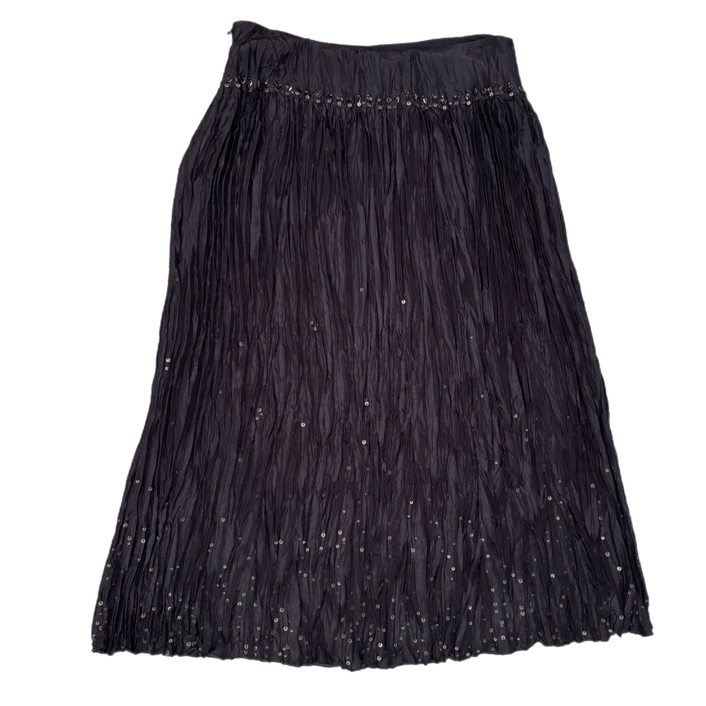 TALBOTS Petites Pure Silk Skirt Dark Evening Brown Crinkle Sequin Whimsy Sz 10