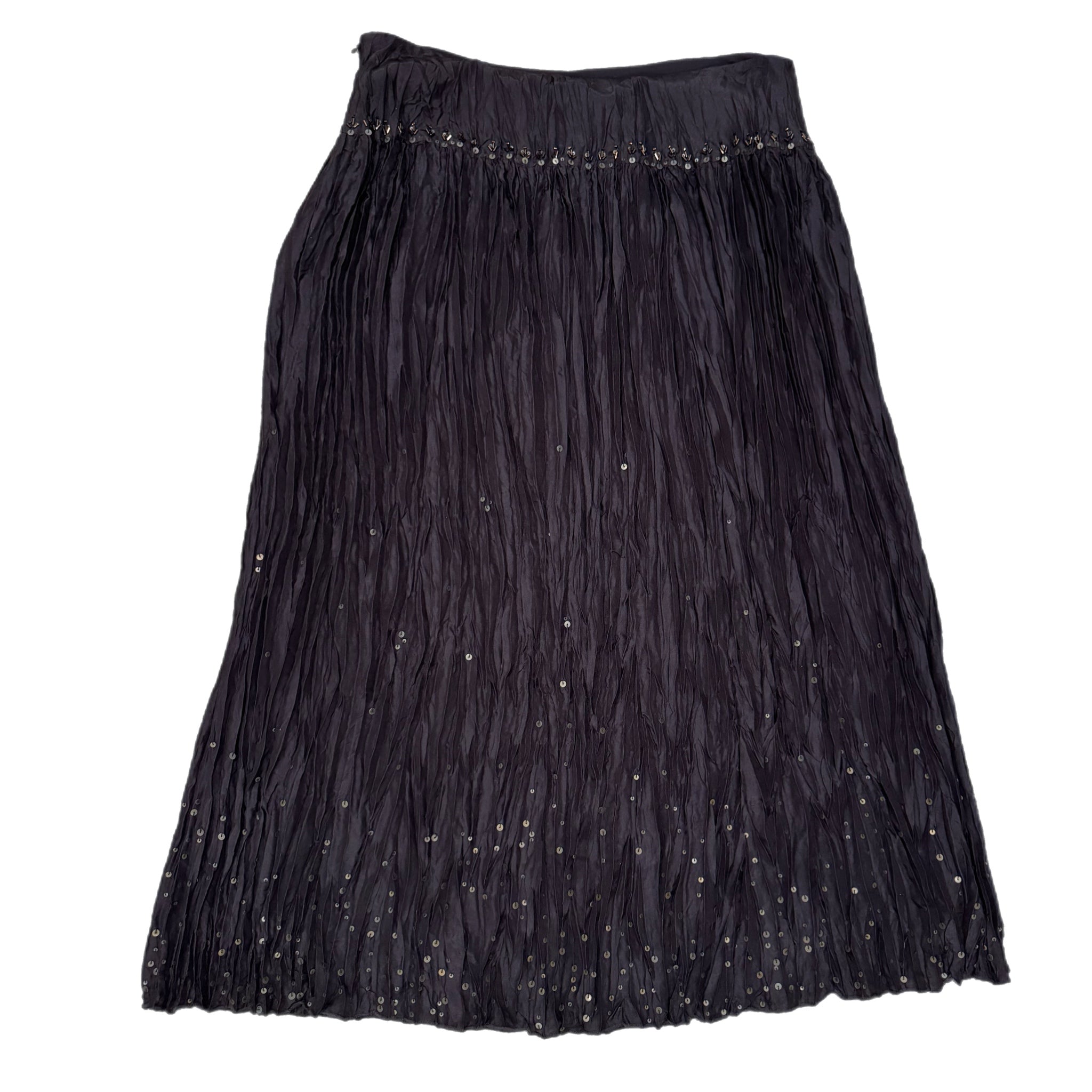 TALBOTS Petites Pure Silk Skirt Dark Evening Brown Crinkle Sequin Whimsy Sz 10
