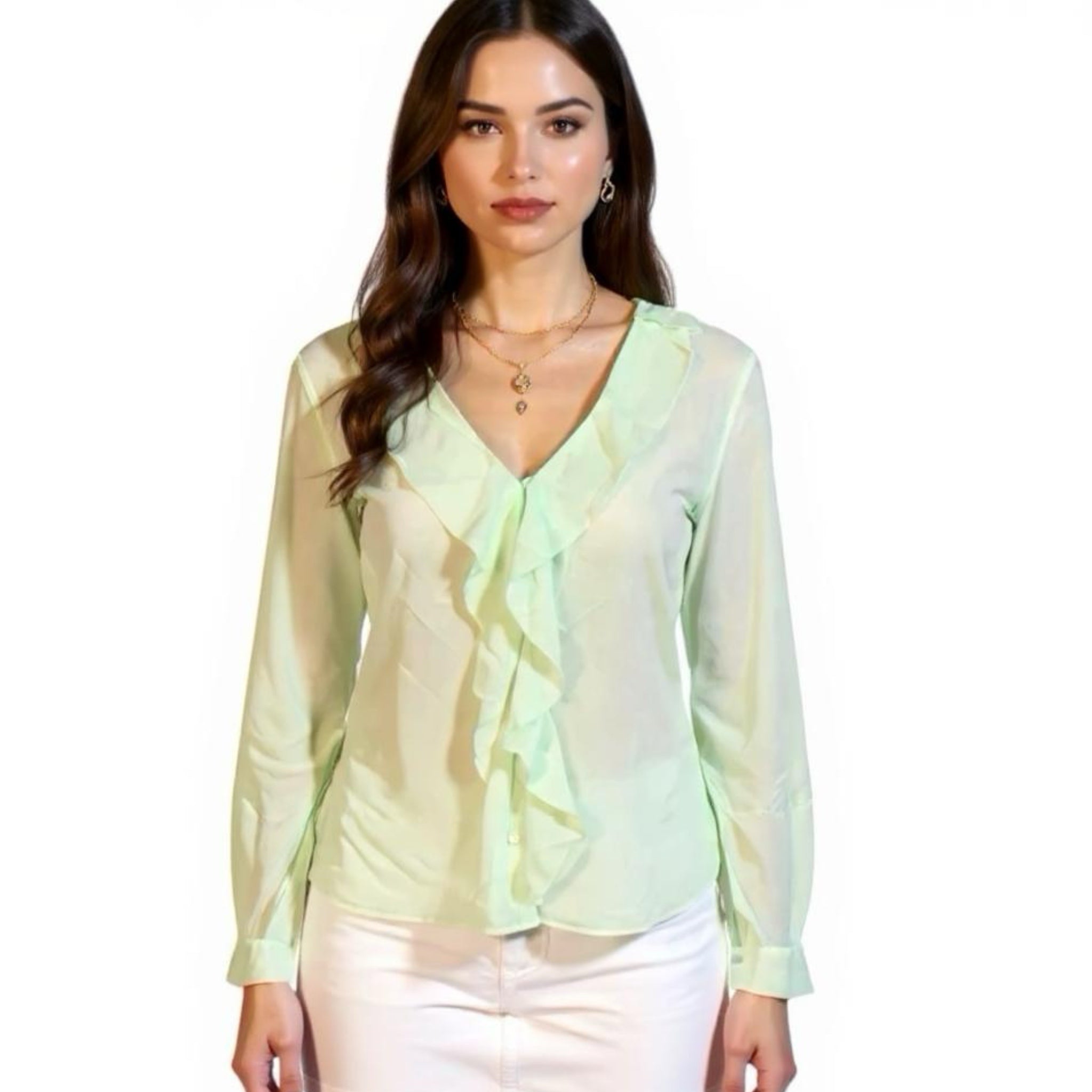 ANN TAYLOR Sheer Vintage Mint Blouse Women’s Long Sleeve Top Buttoned Up Sz MP