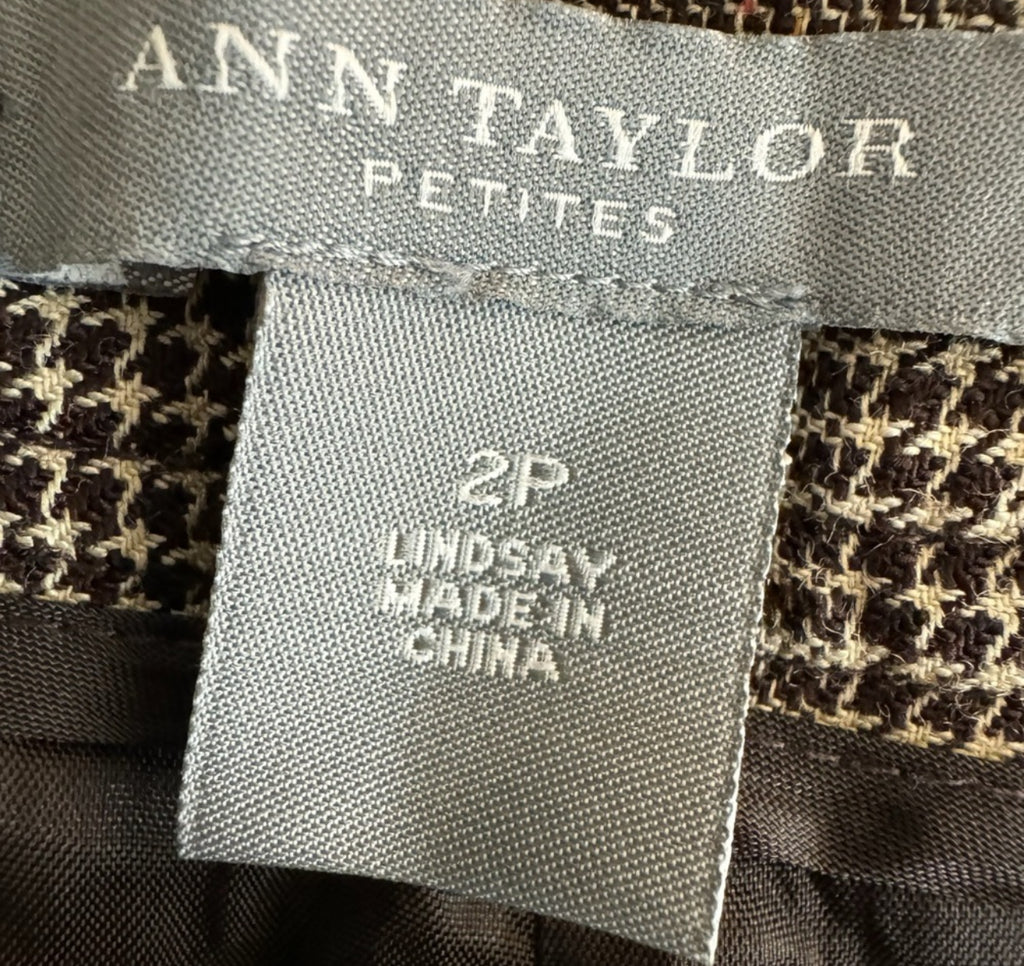 Ann Taylor Wool Blend Plaid Dress Pant Trousers Autumn Check Flare Leg Sz 2P