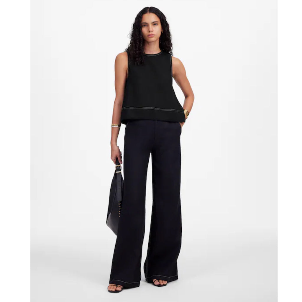MADEWELL Linen Pleated Shell Top Women’s XS / S Jet Black Minimalist Chic Blouse
