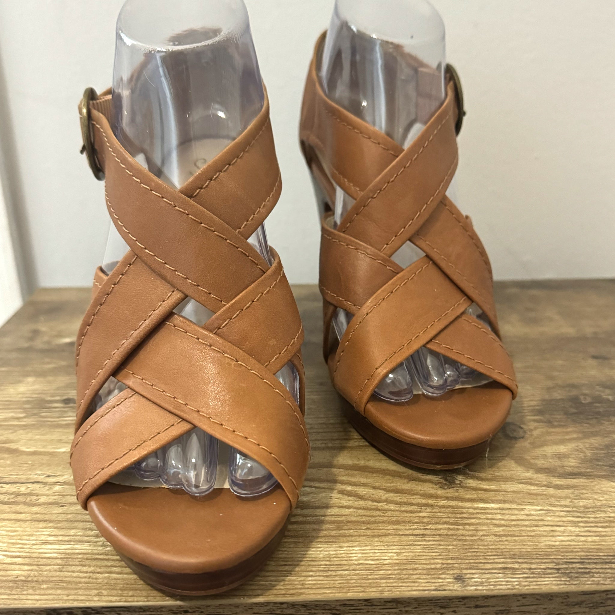 Seychelles Route Heels Brown Leather Sandals From Anthropologie  Sz 7.5