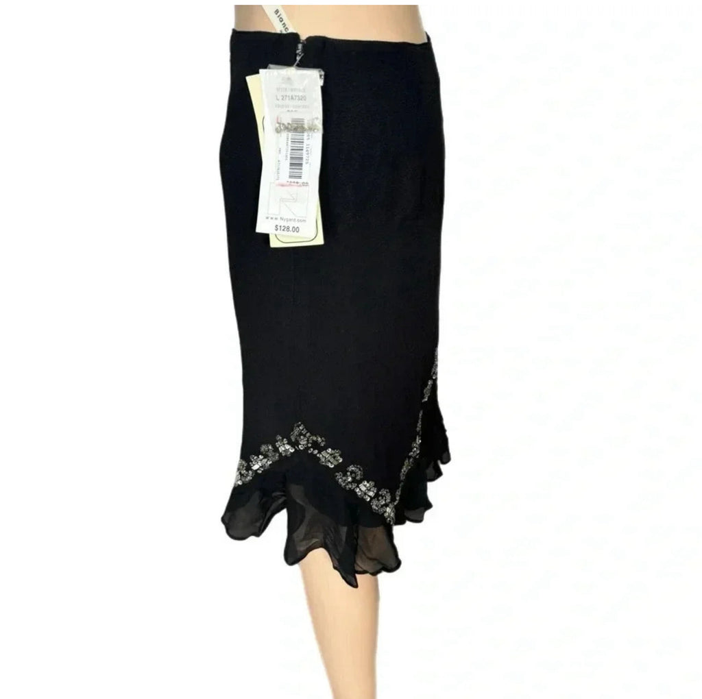 NWT BIANCA NYGARD 100% Silk Beaded Skirt Black Tulip Ruffle Hem Sz 4