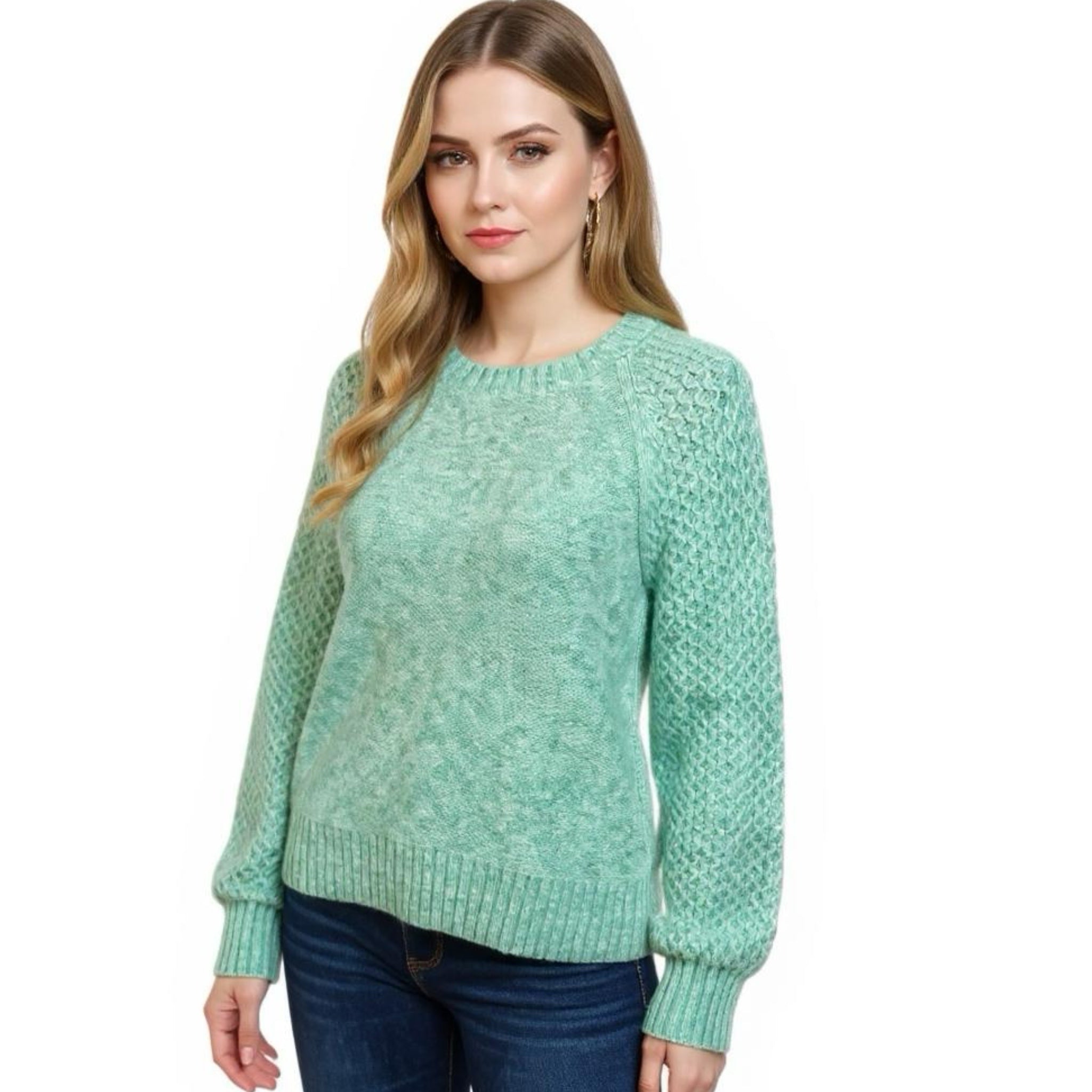 J.Crew Women’s  Multi Green Textured Knit Sweater Wool Alpaca Blend Sz M