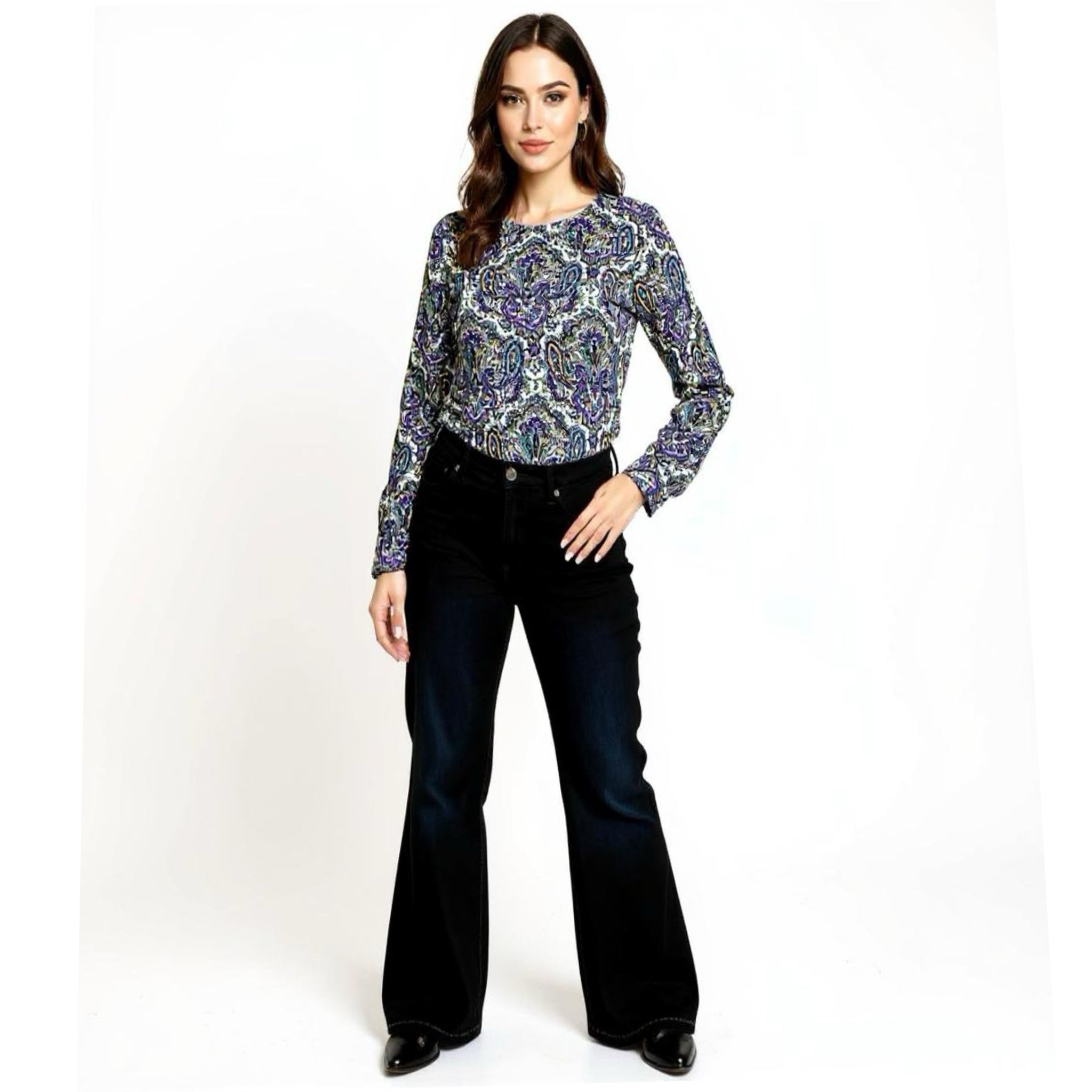 J CREW Preppy Blouse Womens Purple Boho Lovely Paisley Top Long Sleeve Sz 8