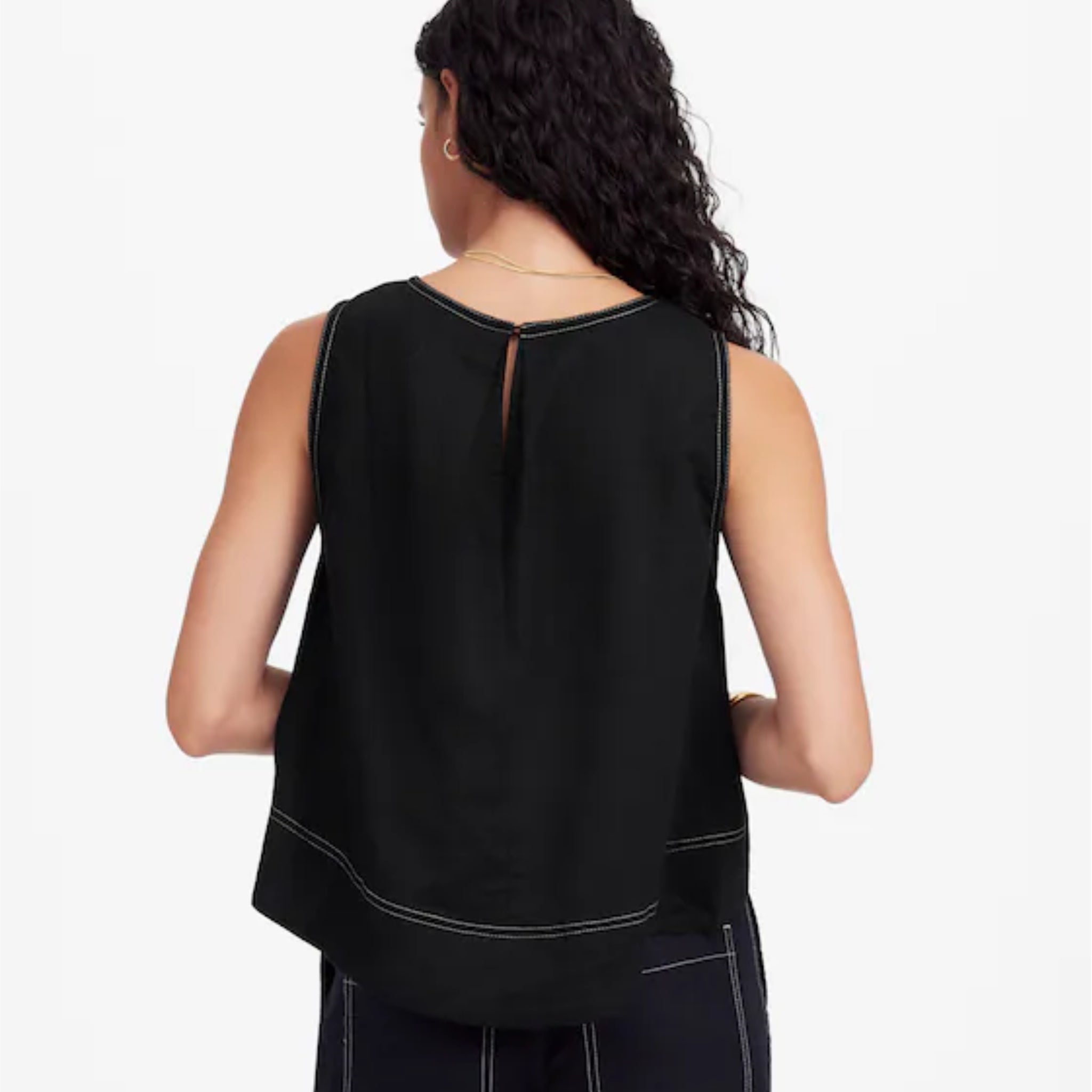 MADEWELL Linen Pleated Shell Top Women’s XS / S Jet Black Minimalist Chic Blouse
