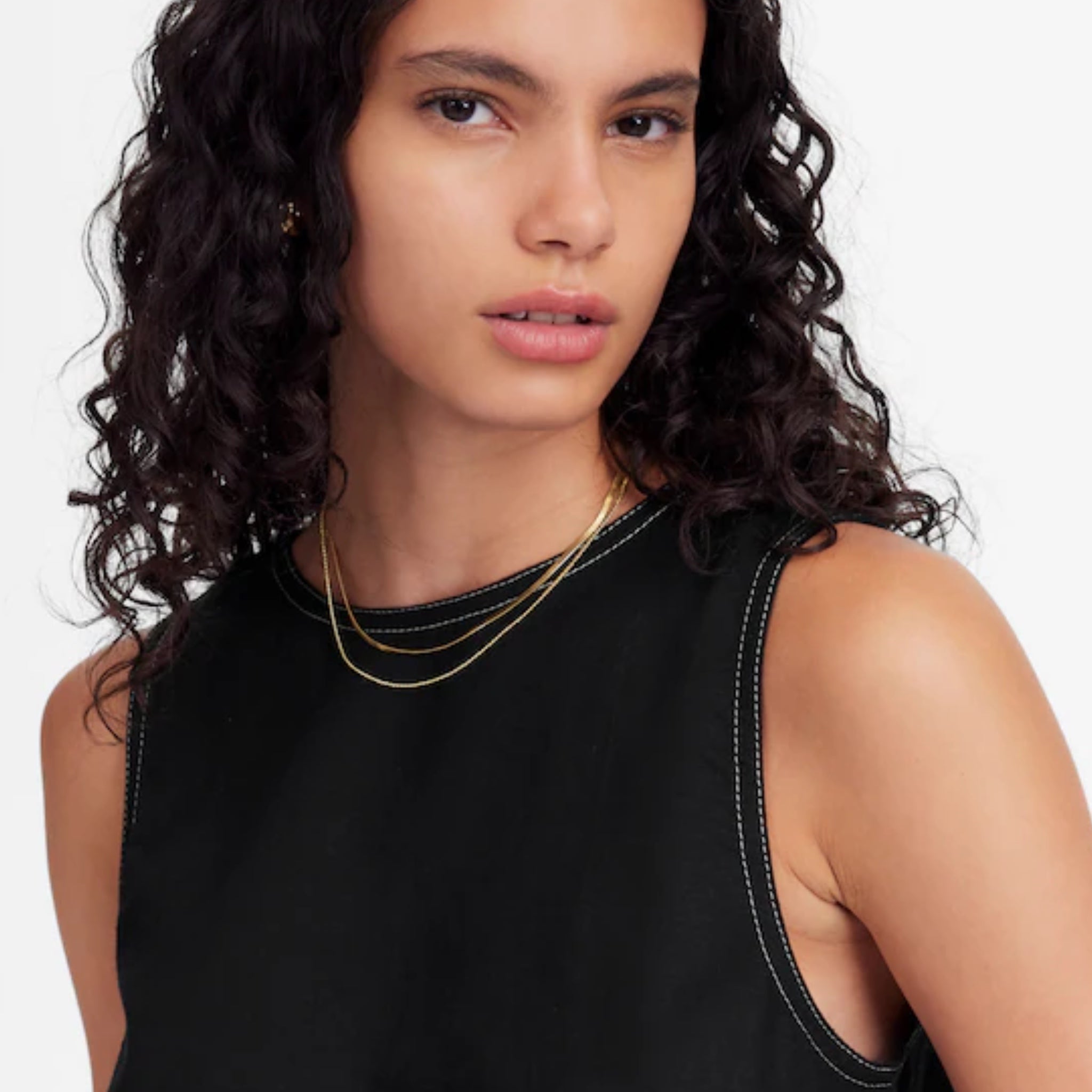 MADEWELL Linen Pleated Shell Top Women’s XS / S Jet Black Minimalist Chic Blouse
