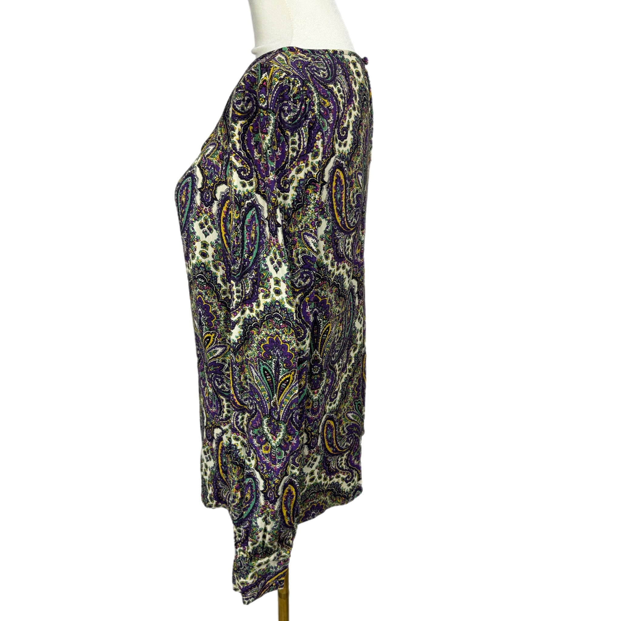 J CREW Preppy Blouse Womens Purple Boho Lovely Paisley Top Long Sleeve Sz 8
