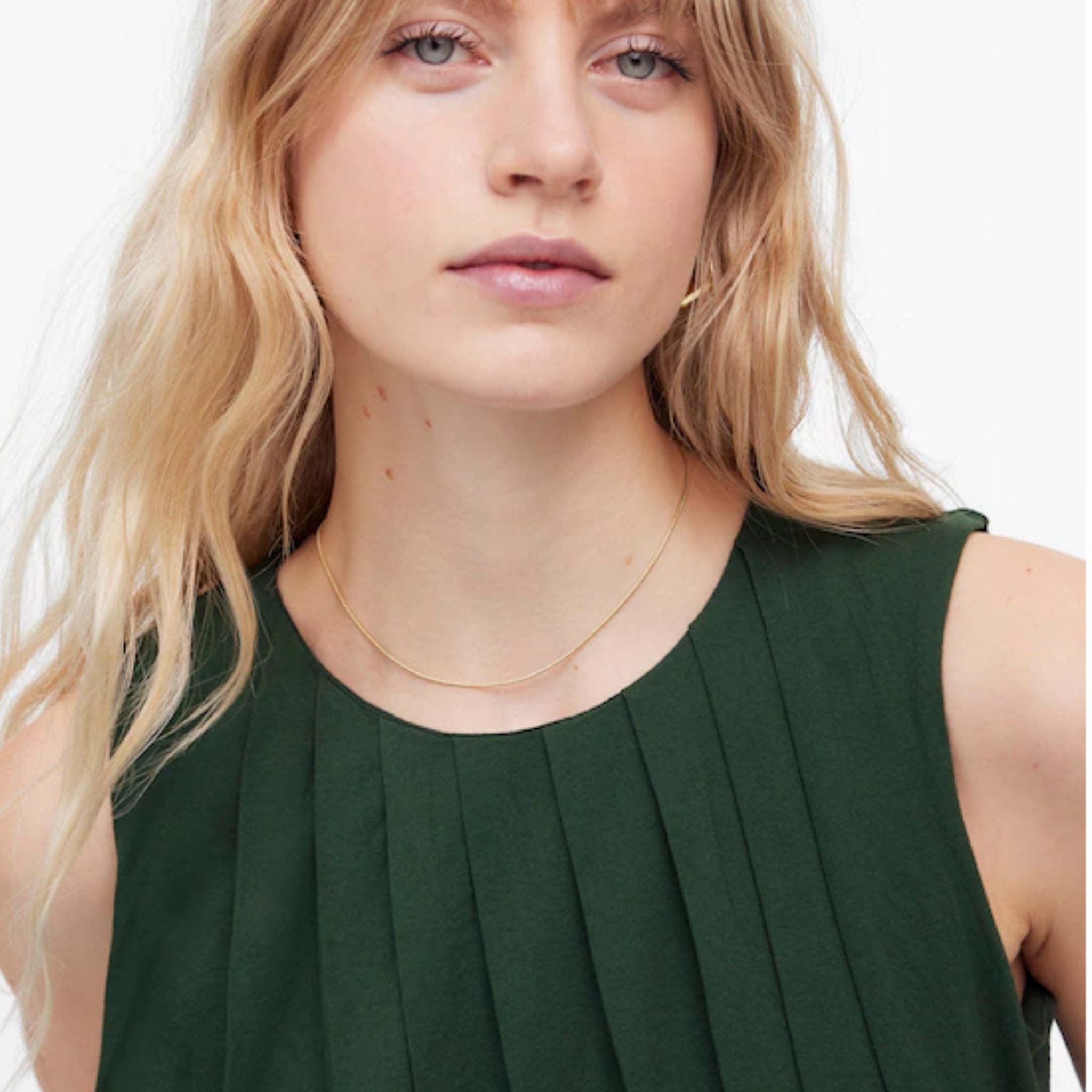 MADEWELL Sleeveless Crewneck Bubble Tank Top Sz XXS (Fits XS) Green Pleated New