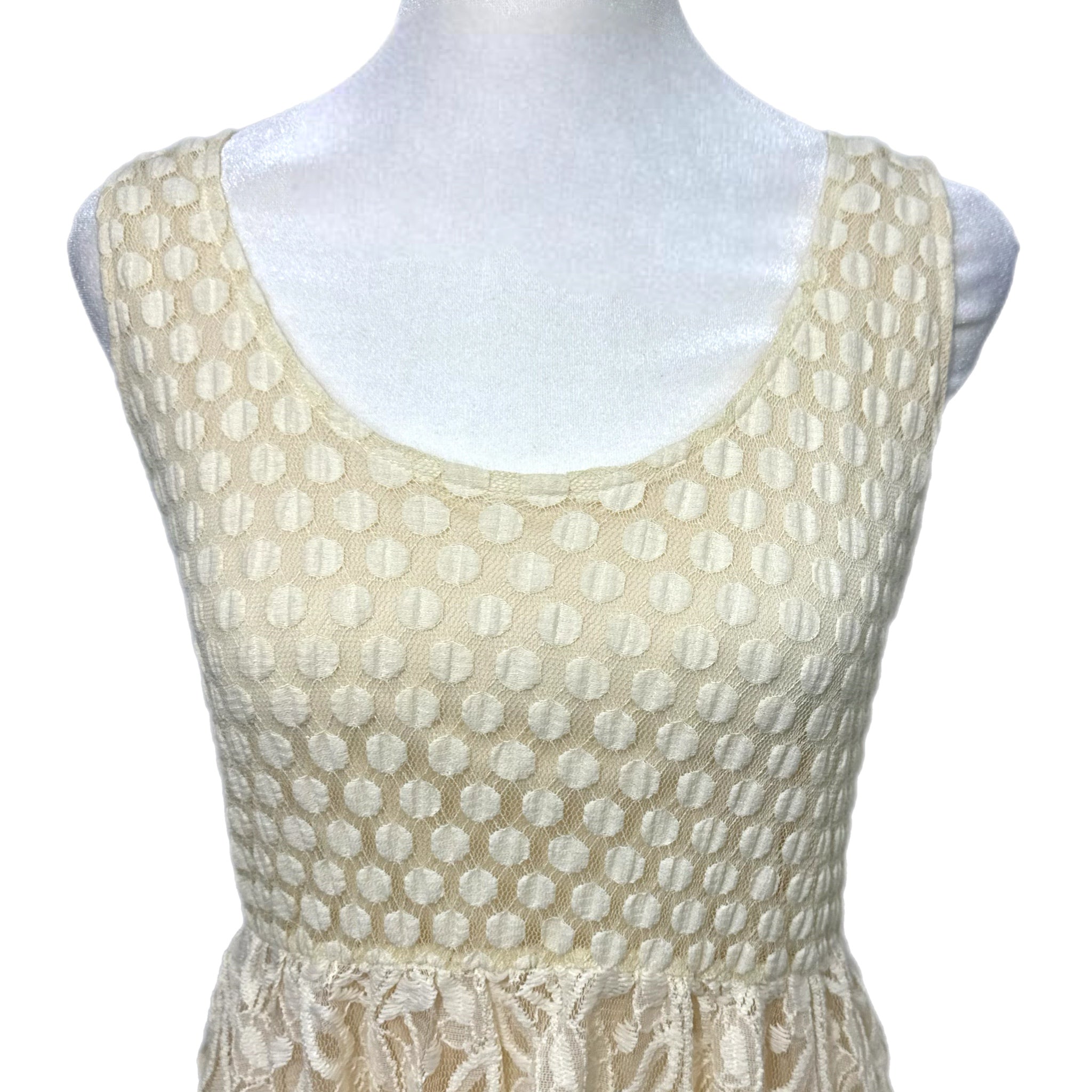 A'reve Anthropologie Boho Dress Women’s Cream Lace Sleeveless Vintage Style Sz M