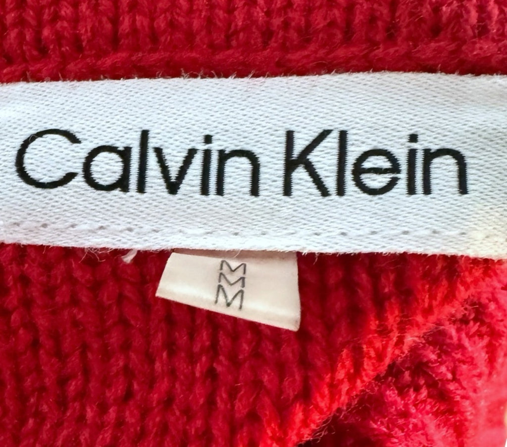 Calvin Klein Women's Cable Knit Red Sweater Diamond Pattern Cowl Neck Size M